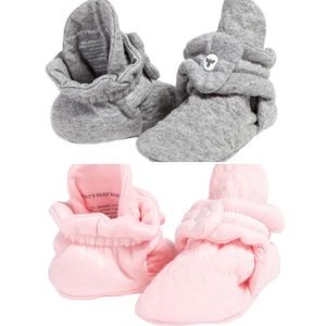 Burt’s Bees Baby Booties organic cotton 0-3mo 3-6mo grey pink